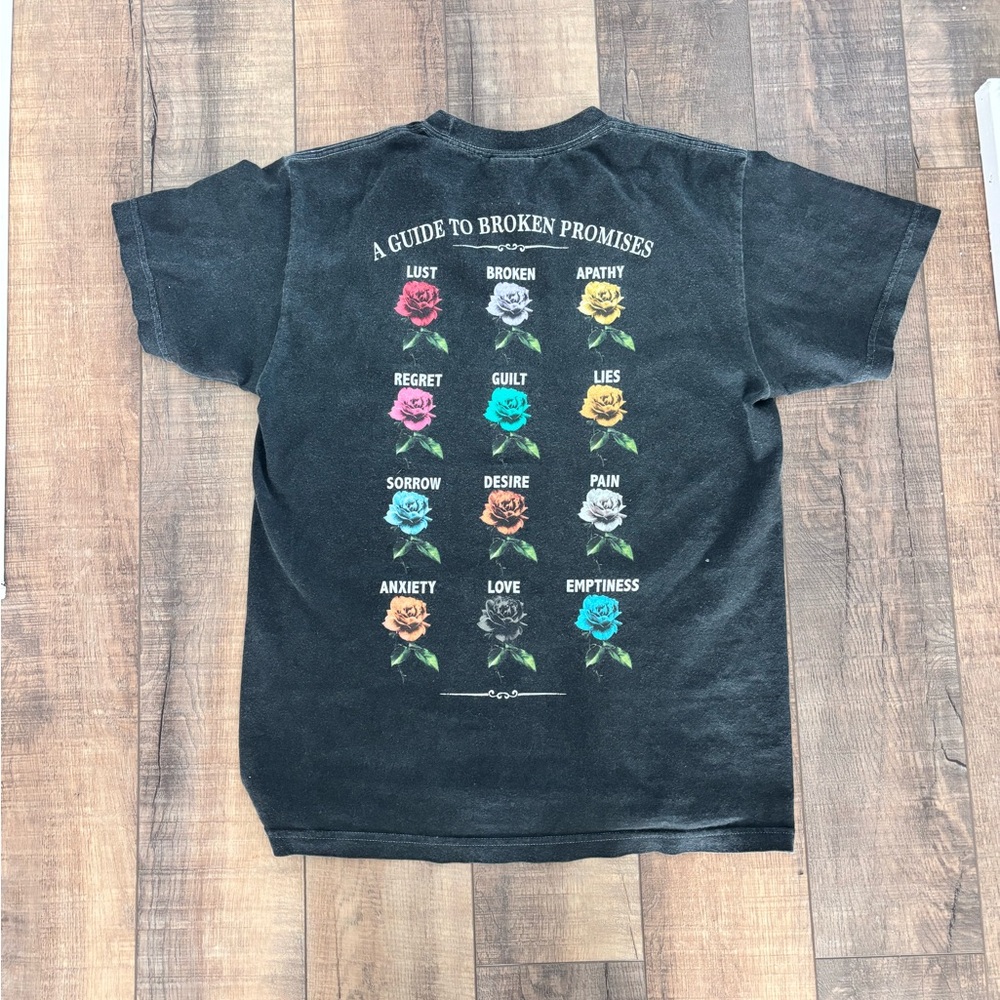 Black Graphic Tee with Colorful Rose Design
